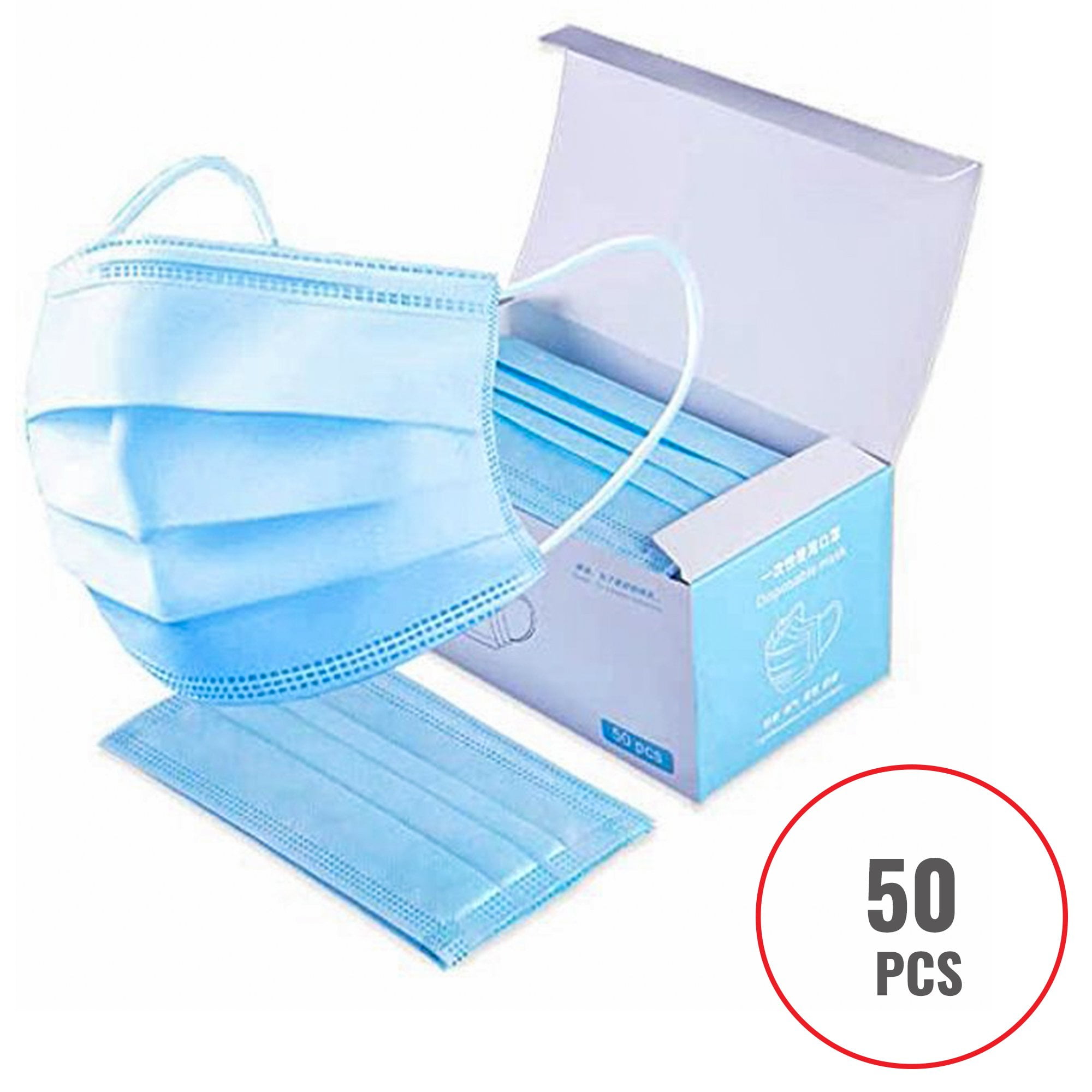 Facemasks For All 50 PCS Surgical / Procedural Face Mask Dental Disposable 3-PLY Earloop Mouth Cover