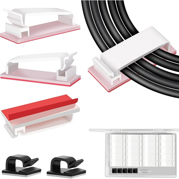 50 PCS Under Table Cable Management Clips White, Large Cable Clips for ...