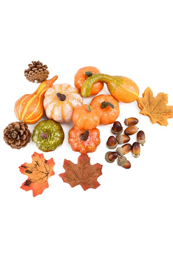 50 PCS Thanksgiving Artificial Pumpkins and Gourds Set, 6 PCS Fake Pumpkins, 12 PCS Pinecones and Acorns, 2 Gourds, 30 PCS Fake Maple Leaves Fall Wedding Tables Centerpieces
