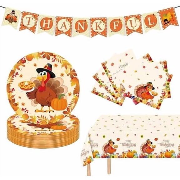 50 PCS Thanksgiving Party Supplies, Give Thanks Theme Party Thanksgiving Tableware Party Set Disposable Dinnerware Set with Plates Napkins Tablecloth Banner for Party Supplies Decor,Serves 50