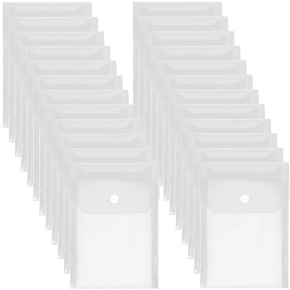 50 PCS Transparent A5 Plastic File Envelopes, PP Plastic Document Bags with Button Closure, Waterproof File Organizer for Office, Home, School