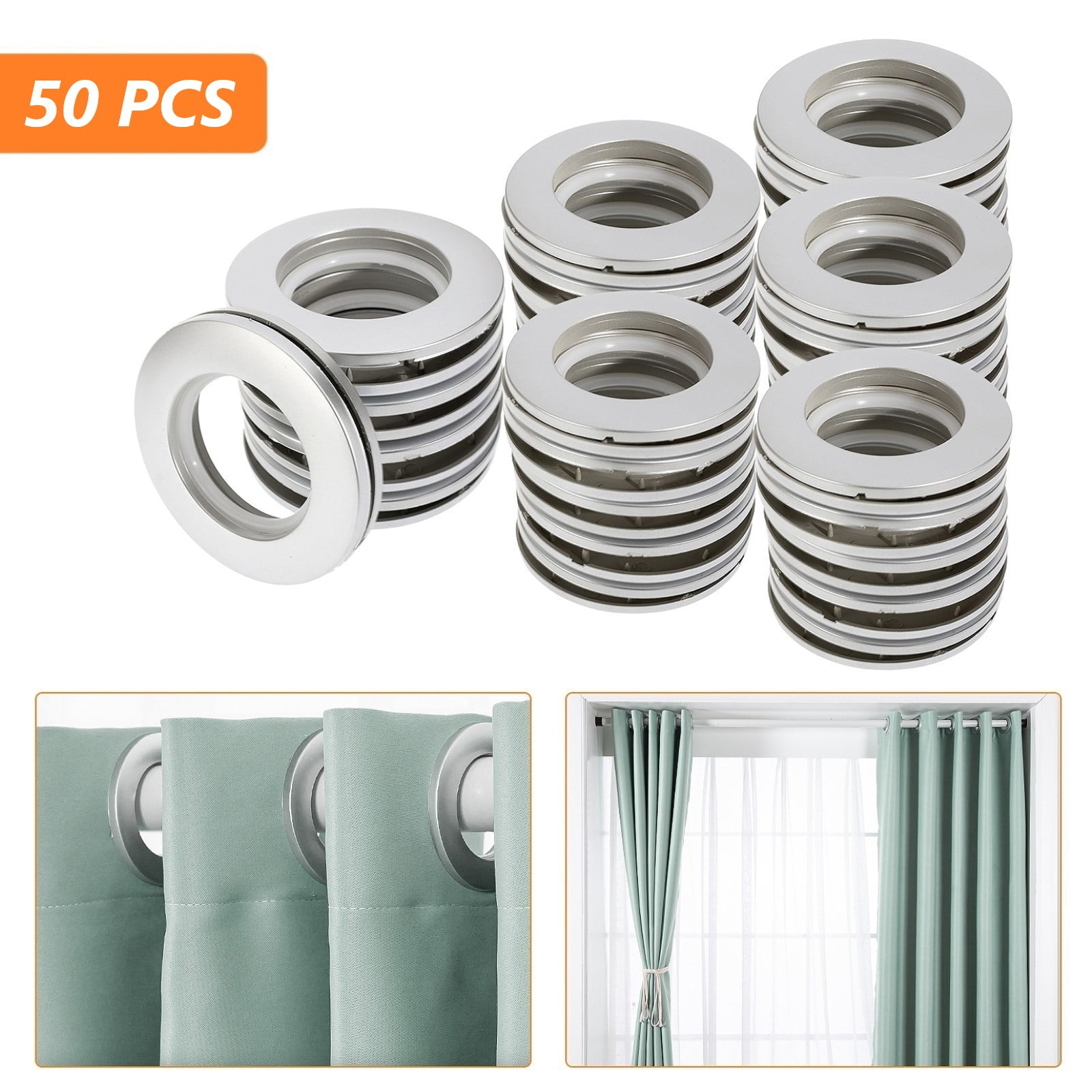 Rustark 20 Sets 1-5/8 (42mm) Inner Diameter Curtain Grommet with  Connectors Silver Round Plastic Curtain Rings Curtain Spacers Low Noise  Curtain