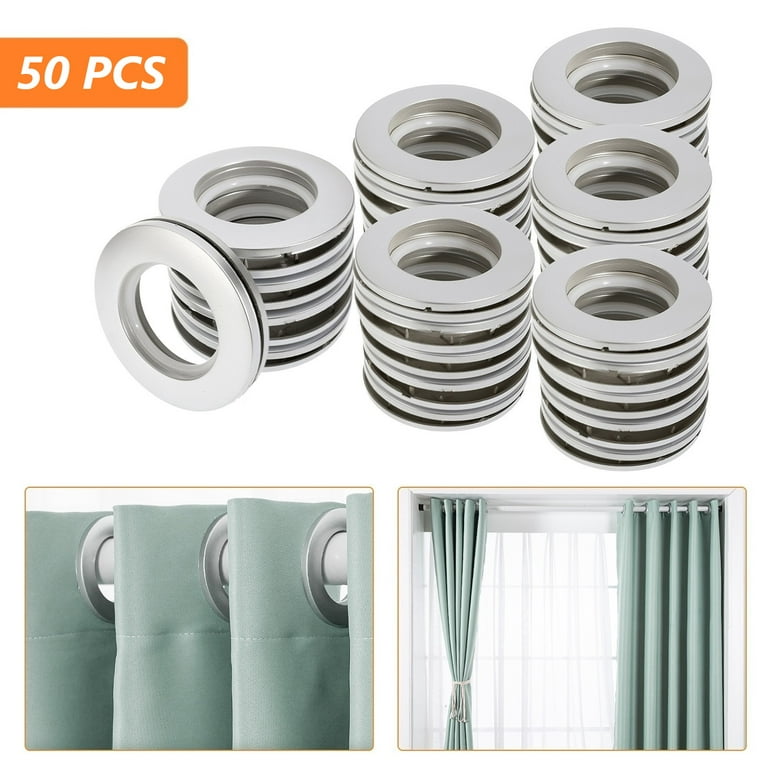 50 PCS Universal Curtain Grommets Sets, Nanoscale Low Noise Roman Ring  Eyelet for Curtain Hanging Accessories (Matte Sil
