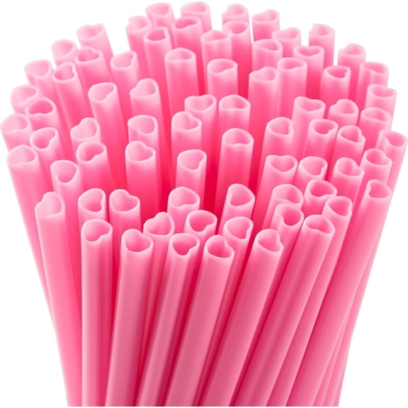 50 PCS Valentine Heart Shaped Pink Straws, Reusable Drinking Cute Straw for Valentine's day Cocktail, Birthday Party, Bridal Shower, Wedding Supplies, Valentine Party