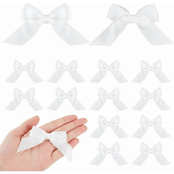 50 PCS White Satin Ribbon Bows 2.2 Inch Self Adhesive Bowknots Decoration Premade Bows with Double-Sided Tape