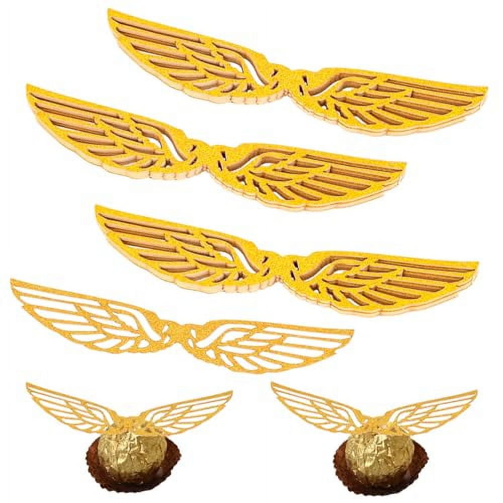 cobee Golden Wings Cake Toppers Golden Snitch Wings for Cake Decorating  Birthday Party Wings Cup Cake Topper (Golden Wings B)