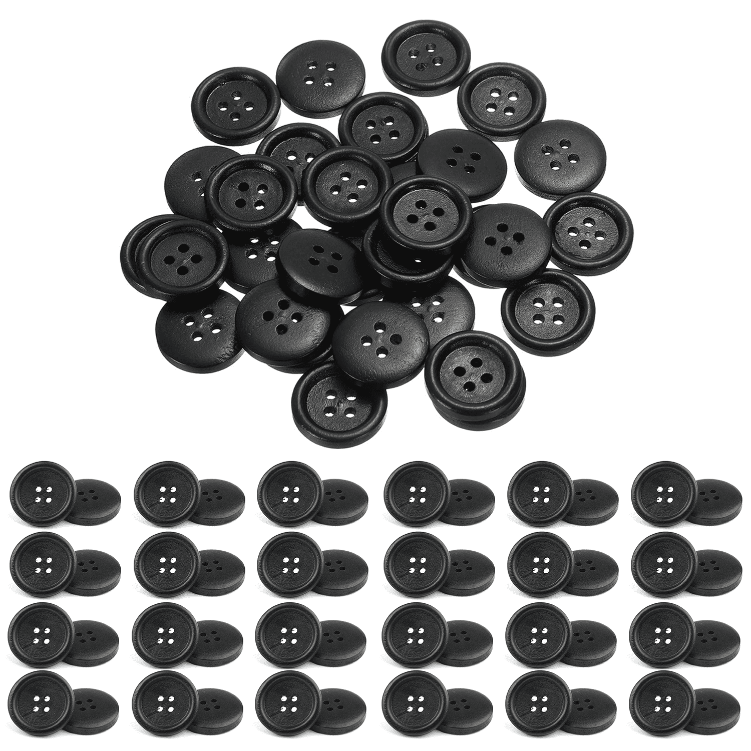 50 PCS Wood Buttons, 1 Inch Wooden Buttons 4 Hole Classic Brown Sewing ...