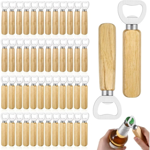 50 PCS Wooden Bottle Opener Bulk, Beer Bottle Opener Heavy Duty Handheld Wood Bottles Openers for Bartender Wedding Party Home Kitchen Ktv Bar Restaurant