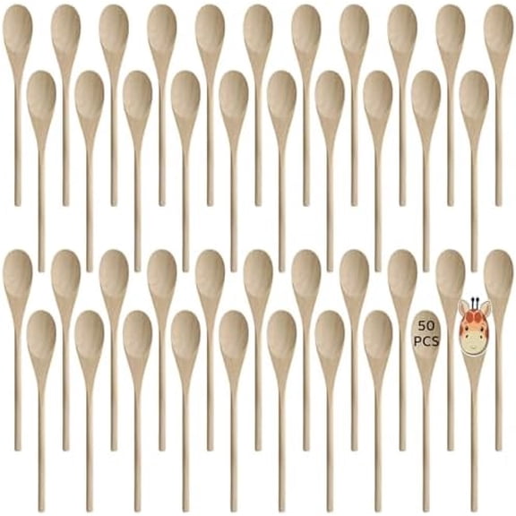 50 PCS Wooden Spoons for Crafts - 12 Inches Kitchen Long Wooden Spoons for Cooking, Long Handle Wood Spoons Oval Wood Mixing Spoons Baking Mixing Serving Craft Utensils$$Home Decor, Kitchen, & Other