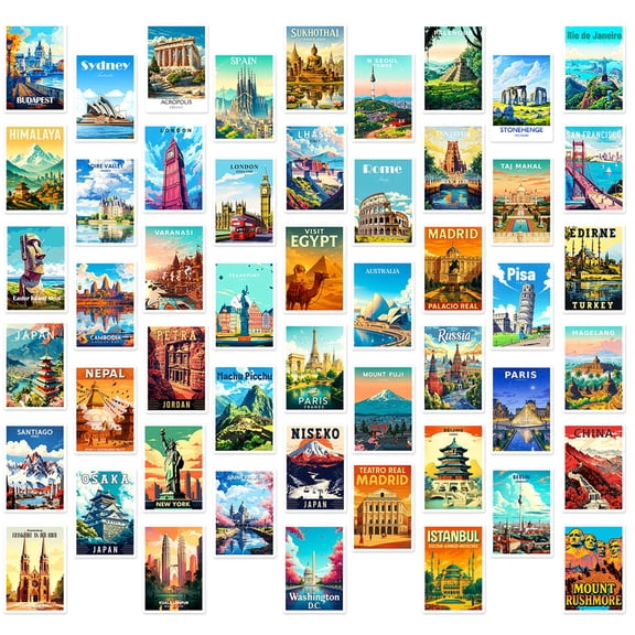 50 PCS World Landmarks Graffiti Stickers Travel Architecture DIY Waterproof Vinyl Decals for Laptop Water Bottle Car Scrapbook Suitcase Skateboard