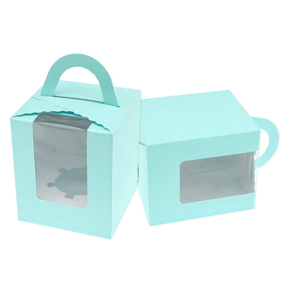50 PCS blue Individual Cupcake Boxes with Clear Insert Window Bakery Cake Box Paper Cupcake Containers Gift Box