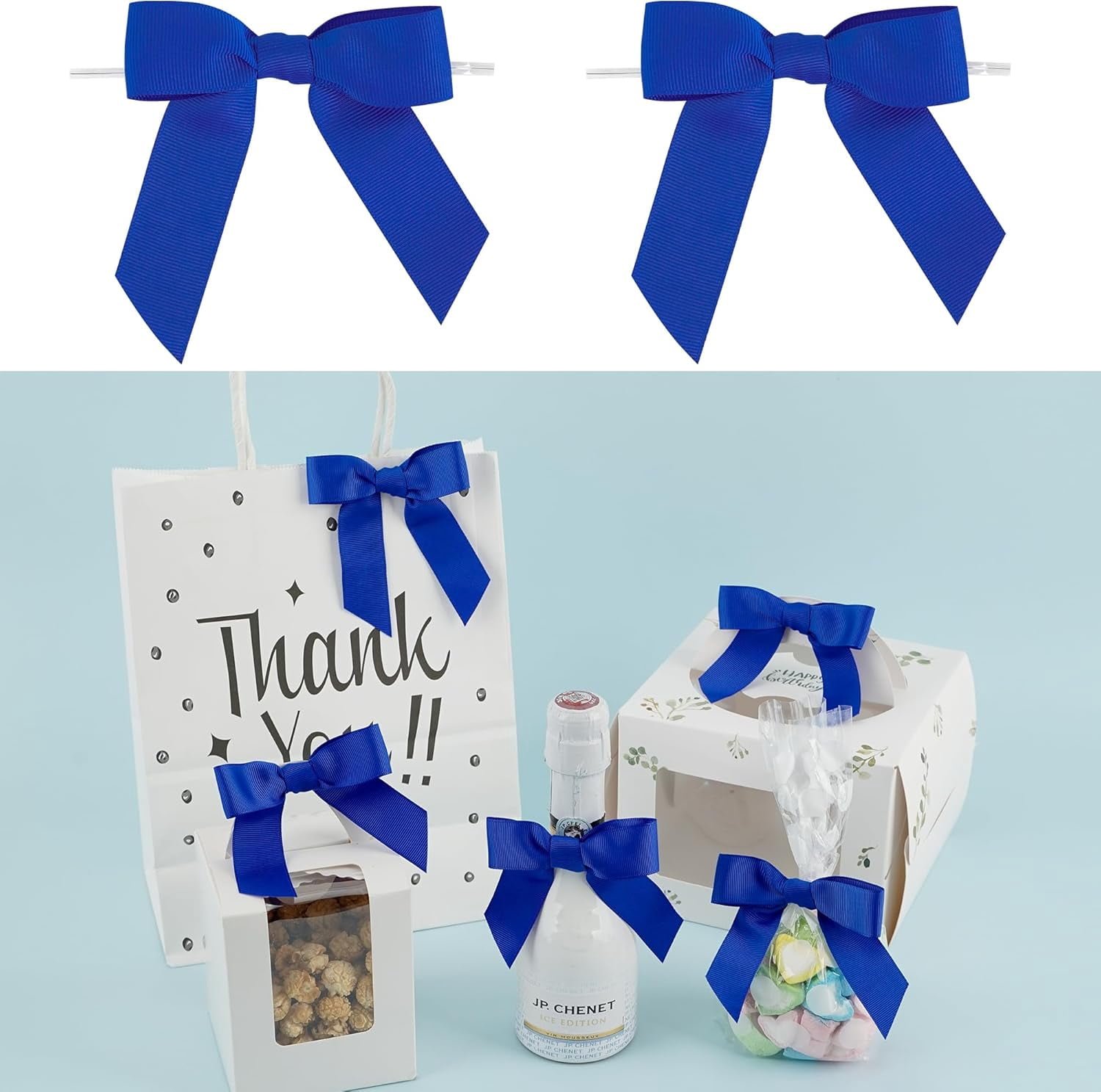 Twist Tie Satin Ribbon Bows For Treat Bags - 3.5 Inch, 50 Pack, Perfect For Gift Wrapping & Cake Pops