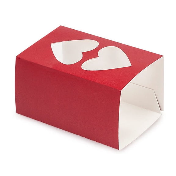 50 PK, Red Macaron & Cookie Sleeve With Heart Window, 3.75 x 2.5 x 2" For Events, Birthday Parties, Upscale Events, Made In USA