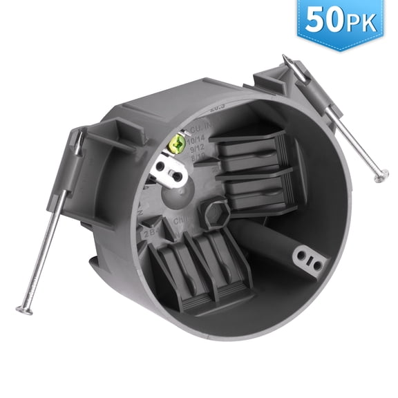 50 PK 20 Cubic Inch Round Ceiling Box, New Work, 2-Hour Fire Rating, ETL Listed UL514C/UL263, Residential & Light Commercial Round Outlet Box