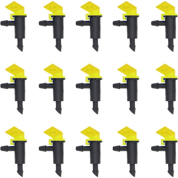 50 Pack 1/2 GPH Flag Dripper Emitter Drip Emitters 2L/H Irrigation Emitter Sprinkler Drippers System Parts Connect 4mm/7mm Hose for Lawn Vegetables Garden (Yellow)