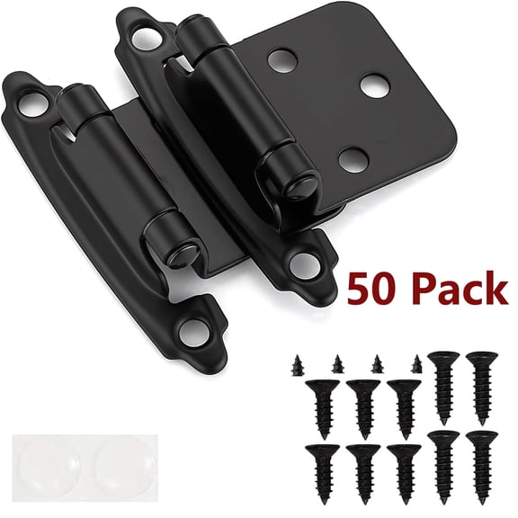 50 Pcs Overlay Cabinet Hinges, 1/2 inch Self-Closing Kitchen Cabinet Hinges for Bath Kitchen Cabinets and Bumpers & Upgraded Screws