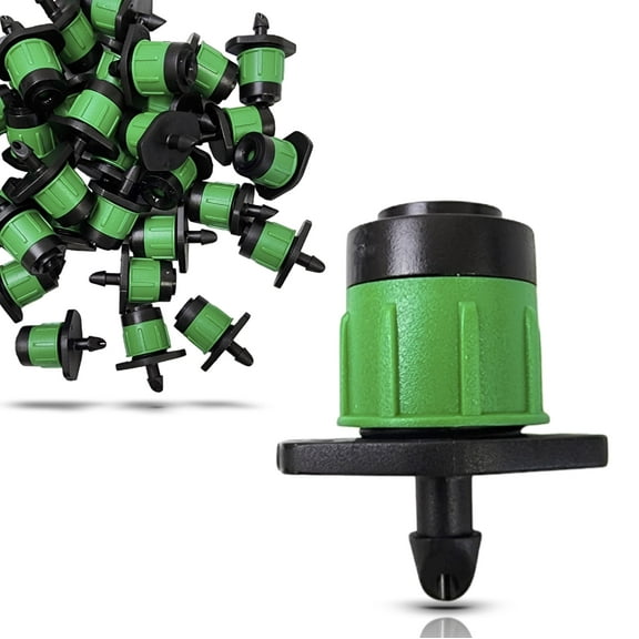 (50-Pack) - 1/4" Inch 360 Degree Drip Emitter On 6" Stake Sprayer Adjustable Flow 0-20 GPH, Fits 1/4 (4-6mm) Irrigation Tubing - Micro Bubbler Drippers for Drip Irrigation (50 Pack Dripper on Barb)