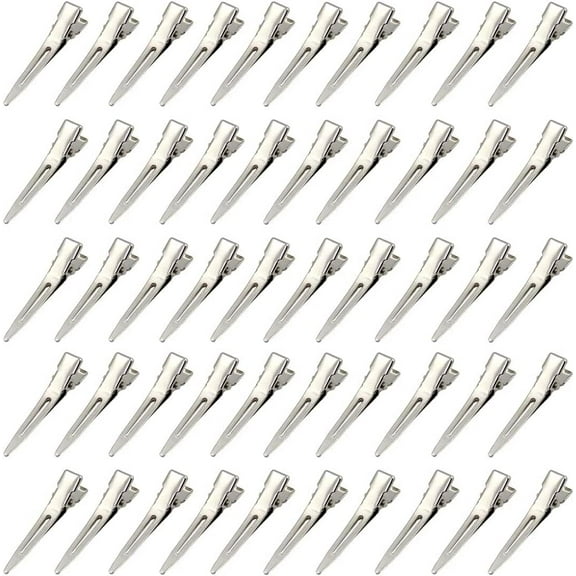 50 Pack 1.75 Inches Single Prong Hair Clips Silver Section Clips Metal Clips Hair Pins for Curls