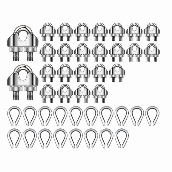 50‑Pack 1/8 Inch Wire Rope Rigging Kit, M3 Metal Cable Clamps and Stainless Steel Thimbles
