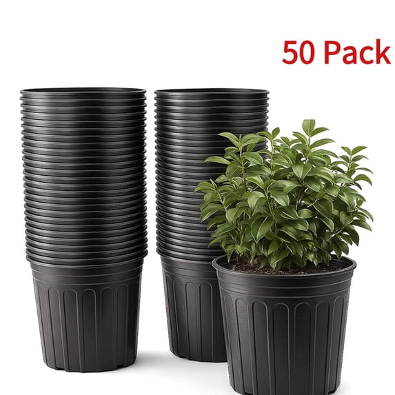 50-Pack 1 Gallon Nursery Pots, Thickened Pots for Plants with Drainage Holes, Large Plastic Flower Pots for Seedlings, Succulents, Transplanting,Black