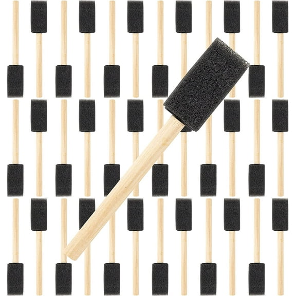 50 Pack 1 Inch Foam Sponge Wood Handle Paint Brush Sponge Brushes Sponge Paint Brushes Foam Brushes for Painting, Crafts, Stains