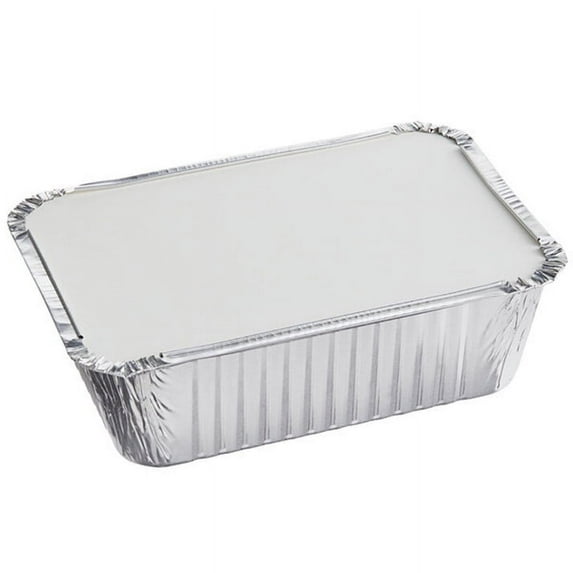 50 Pack 1 lb Oblong Aluminum Foil Take-Out Disposable Pan w/Board Lids