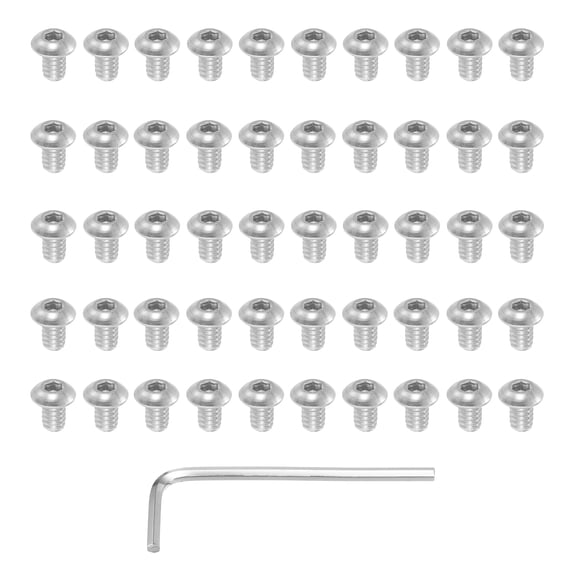 50 Pack #10 24 x 5/16" Button Head Socket Cap Bolts Screws, 304 Stainless Steel 18-8 Bolts with Hex Spanner Socket Head Screws for DIY, Furniture, Water Pump, Light Fixture,Silver