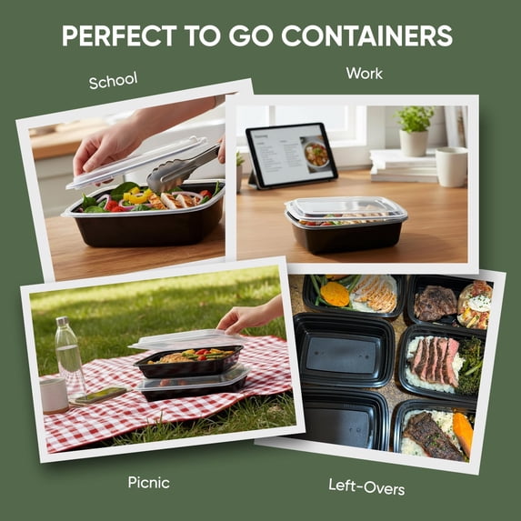 50 Pack (100 Piece) 16 oz Meal Prep Containers Reusable BPA Free ...