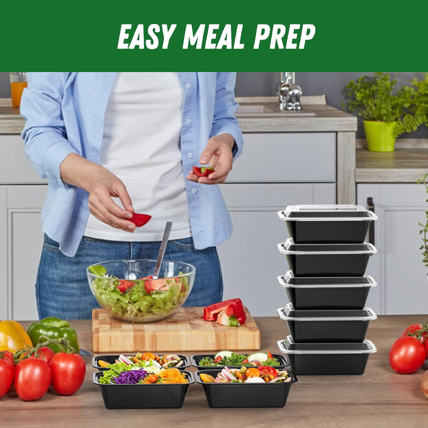 50 Pack (100-Piece) 24 oz Meal Prep Containers Reusable with Lids ...
