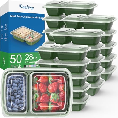 50 Pack (100-Piece) 28 oz Meal Prep Containers Reusable with Lids 2 ...