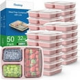 50 Pack (100-Piece) 32 oz Meal Prep Containers Reusable with Lids 3 ...