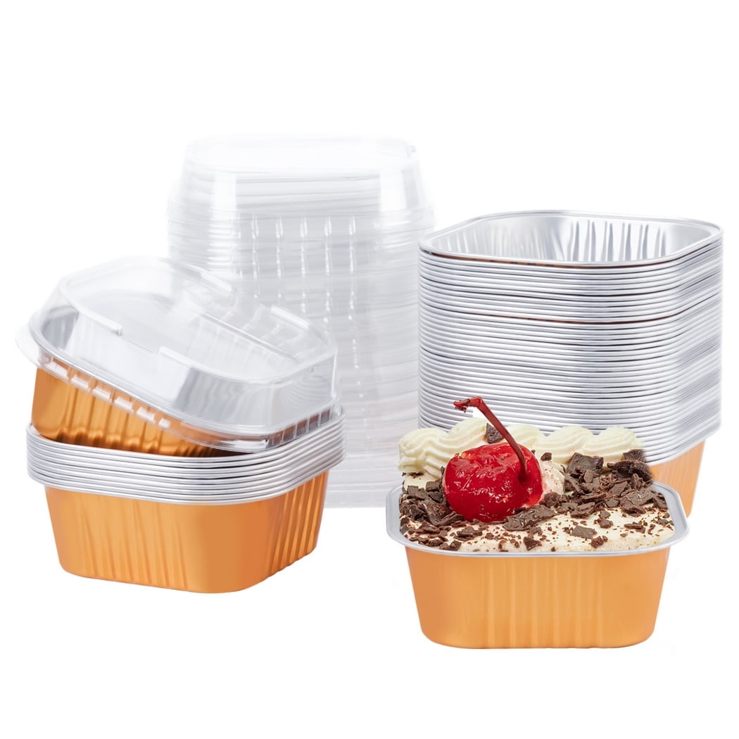 Pirottini per cupcake con coperchi, 50 pezzi da 125 ml per muffin, con coperchio, usa e getta, in alluminio, per creme brûlée, contenitori per cupcake (Kafran