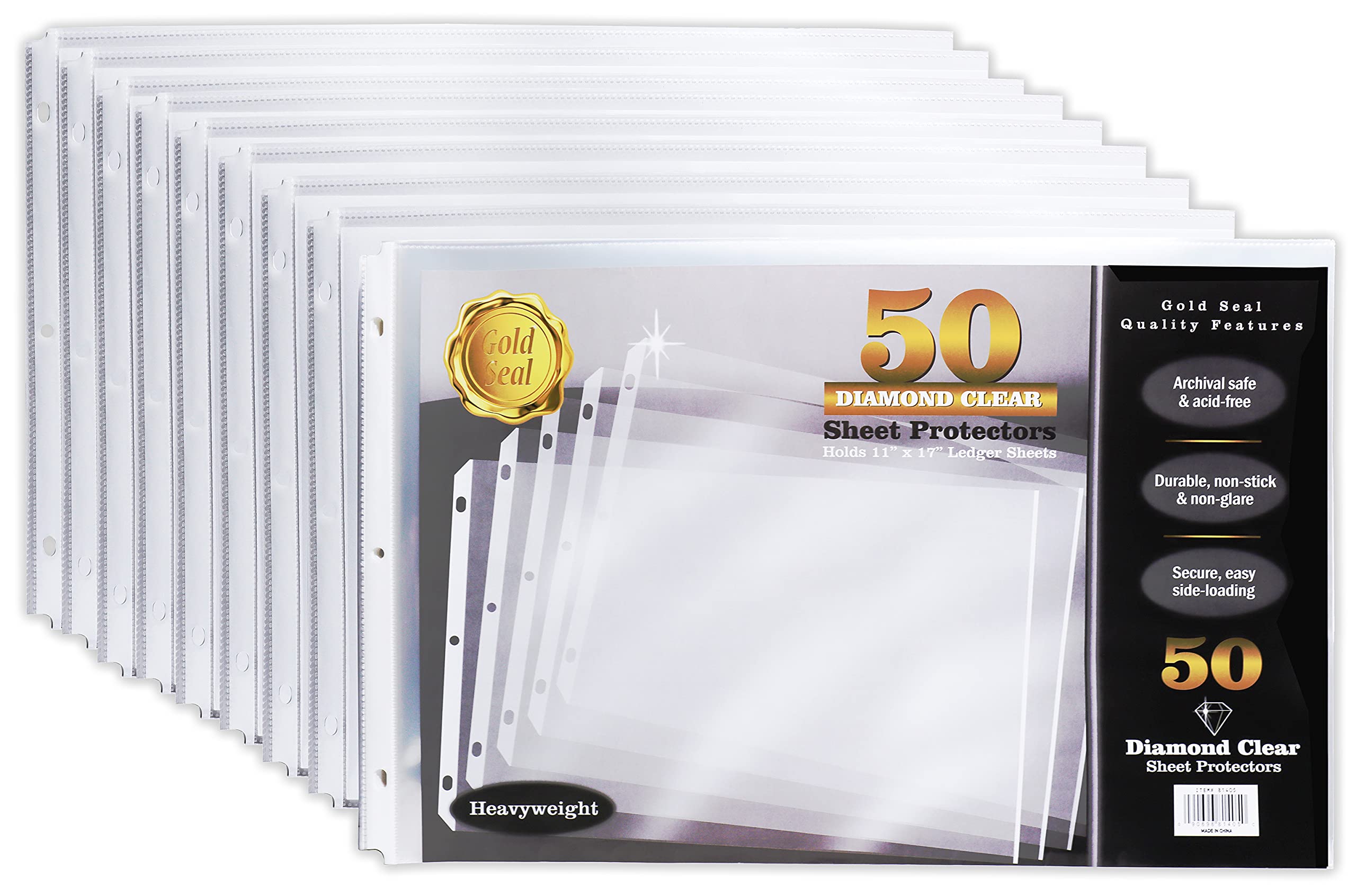 50 Pack 11x17 Inch Heavyweight Diamond Clear Sheet Protectors