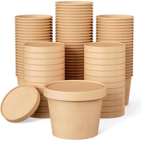 50 Pack 12 Oz Paper Soup Containers with Lids