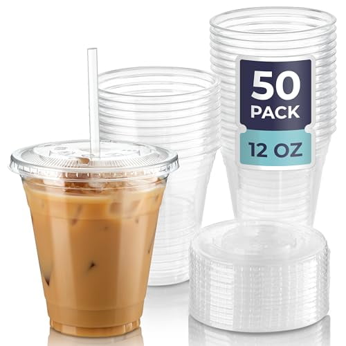 50sets 40oz. Plastic Ultra Clear Cups with flat lids is for cold drinks  like iced coffee, Bubble Tea…See more 50sets 40oz. Plastic Ultra Clear Cups