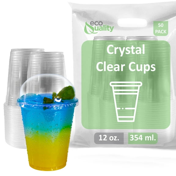 [50 Pack] 12oz Cups | Iced Coffee Go Cups and Dome Lids | Cold Smoothie | Plastic Cups with Dome Lids | Clear Plastic Disposable Pet Cup | Ideal for Coffee, Parfait, Juice, Soda, Cocktail, Party Cups