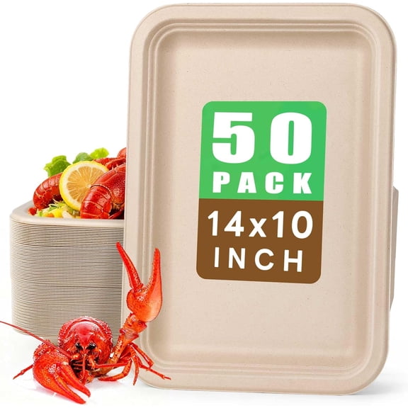 50 Pack 14 Inch Disposable Food Trays Crawfish Trays Heavy-Duty