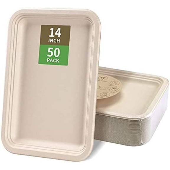 50 Pack 14 Inch Disposable Food Trays, Heavy Duty Large Paper Plates for Seafood Boil, Crawfish, BBQ and Party Serving Platters