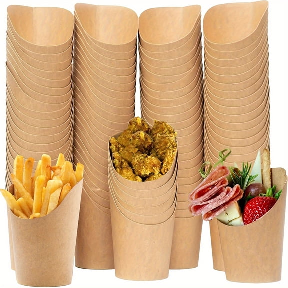 50 Pack 14oz Disposable Kraft Paper French Fry Cups Coated Plastic Charcuterie Cups Popcorn Boxes for Carnival Parties Concessions Snack Bar Restaurant,A