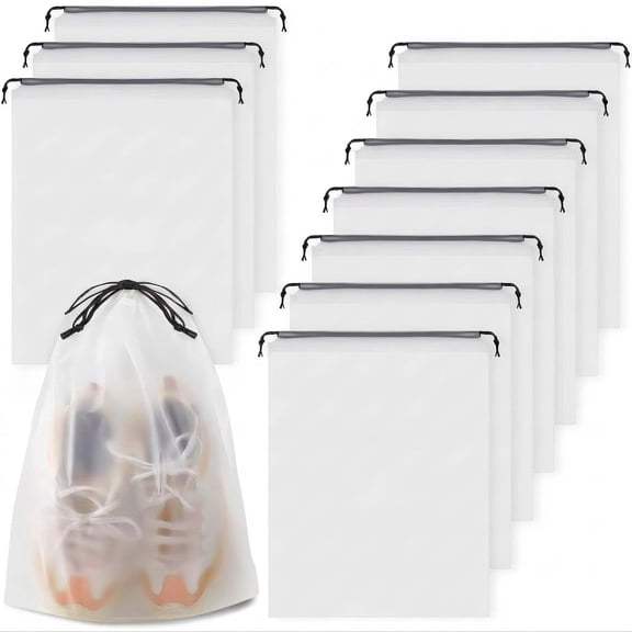 50 Pack 15.7" x 11.8" Clear Thickened Drawstring Shoe Bags, Waterproof Dustproof for Travel Storage