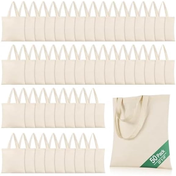 50 Pack 15'' X 16'' Cotton Tote Bags for Painting,Lightweight Thin Tote Bags Bulk Reusable Grocery Shopping Cloth BagsSuitable for Crafts, DIY, Tie DyeGift, Activity$$Home Decor, Kitchen, & Other