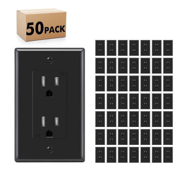 50 Pack 15A Outlet Socket, Decora Duplex Receptacle, 125 Volt With plate