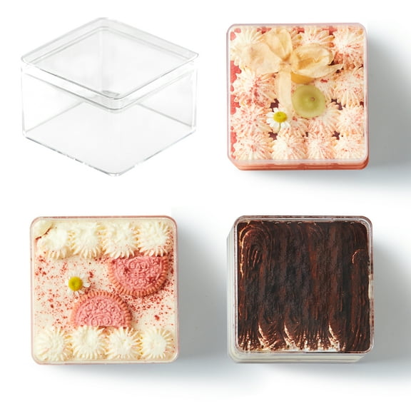 50 Pack 15oz Square Clear Plastic Cups with Lids and Stickers Disposable Fruit Cups for Dessert,Tiramisu container with lid,Cupcake,Parfait,Pudding,Iced Cold Drinks,Snacks,Fruits,Bakeries