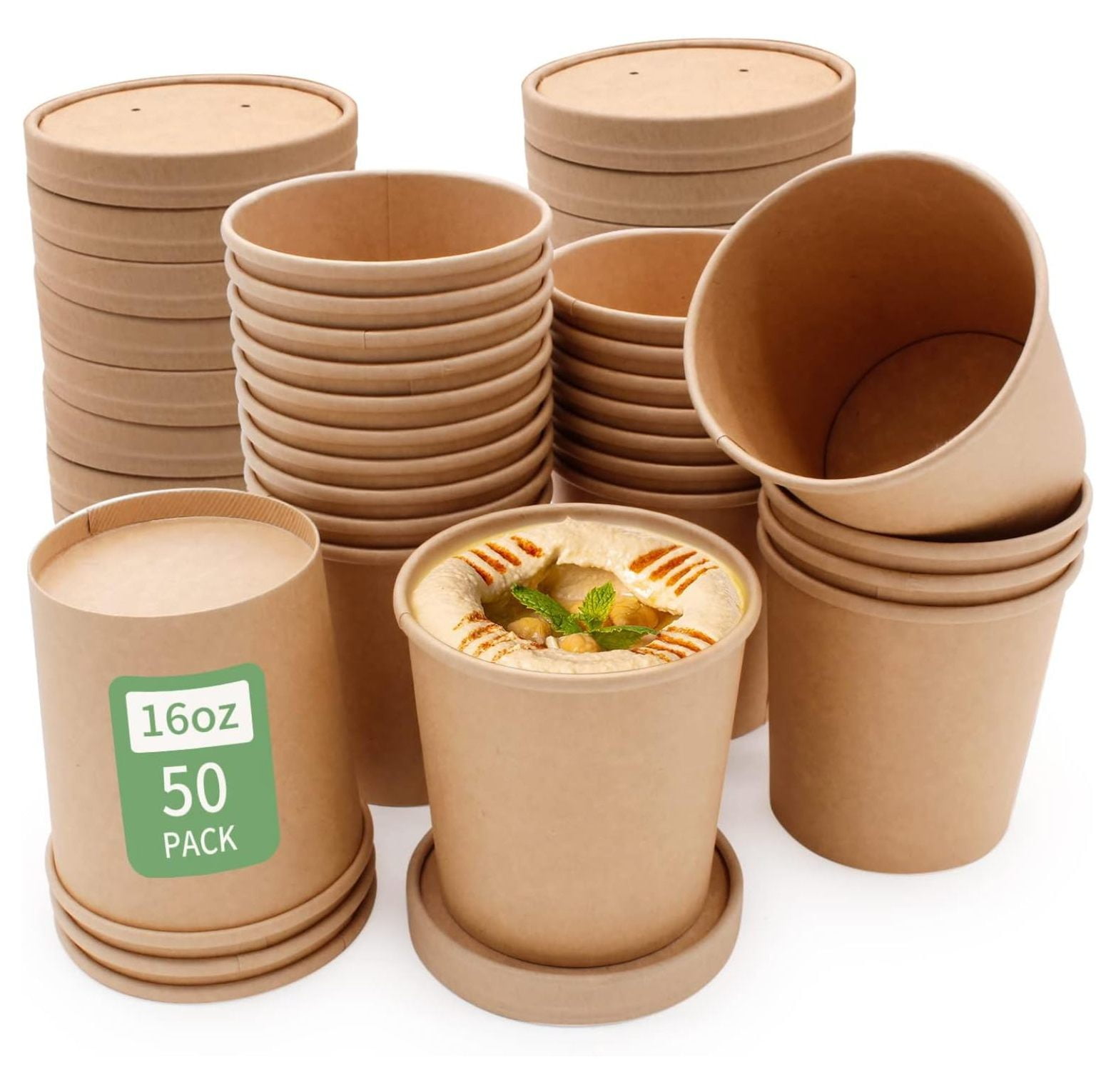 50 Pack 16 OZ Paper Soup Containers with lids, Disposable Food Cups