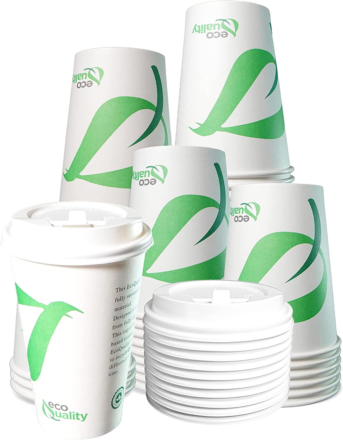 [50 Pack] 16 oz Compostable Paper Cups with White Dome Lids ...