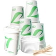 thumbnail image 1 of 16 oz Compostable Paper Cups with White Dome Lids and Wooden Stirrers - Biodegradable Disposable White Paper Coffee Cups PLA Lined - Eco-friendly Hot and Cold Drinking Cups (50), 1 of 4