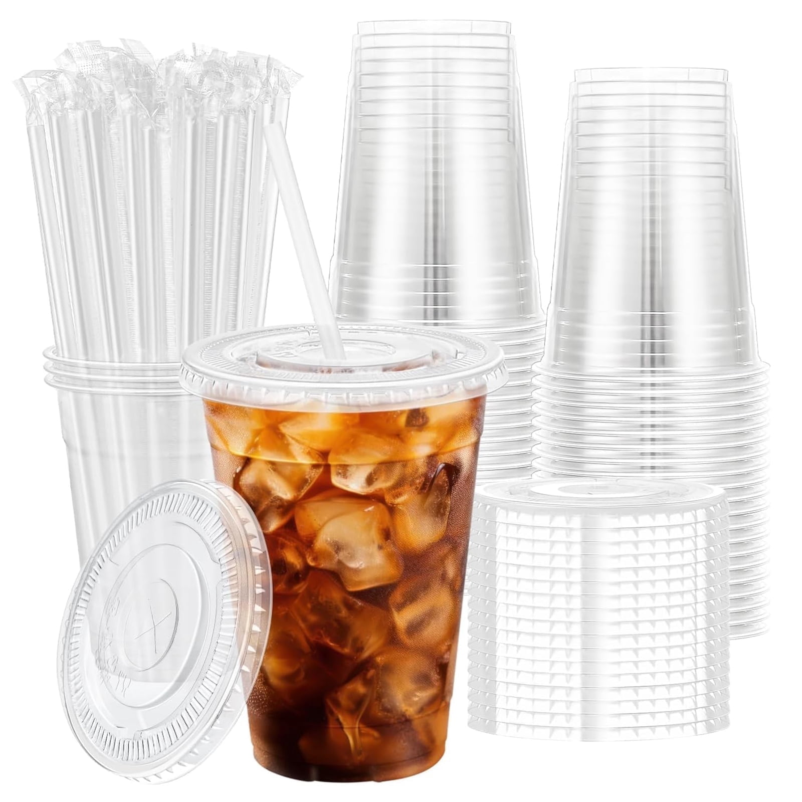 50 Pack Clear Plastic Cups with Lids and Straws, 16 oz Disposable Cups ...