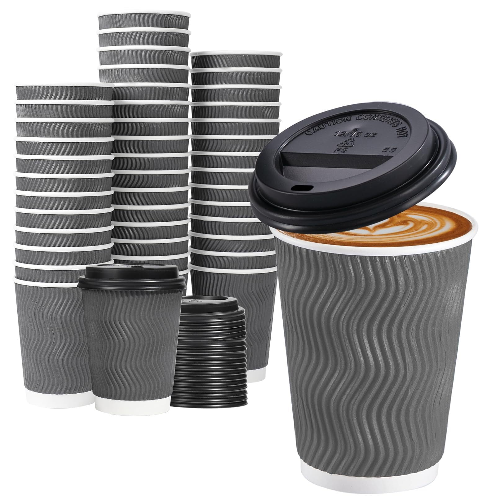50 Pack - 16 oz Insulated Disposable Coffee Cups with Lids, To Go Paper ...