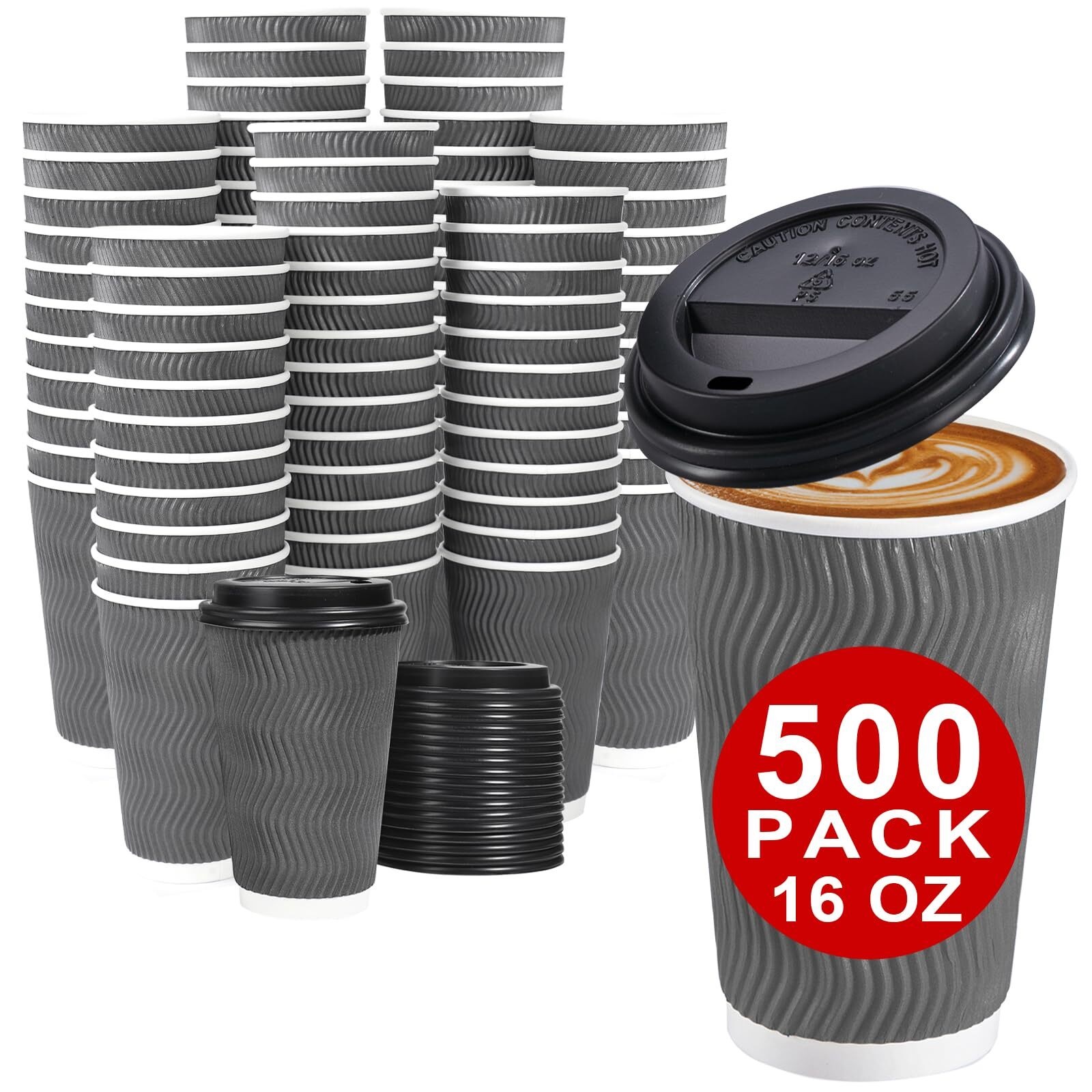 50 Pack - 16 oz Insulated Disposable Coffee Cups with Lids, To Go Paper ...