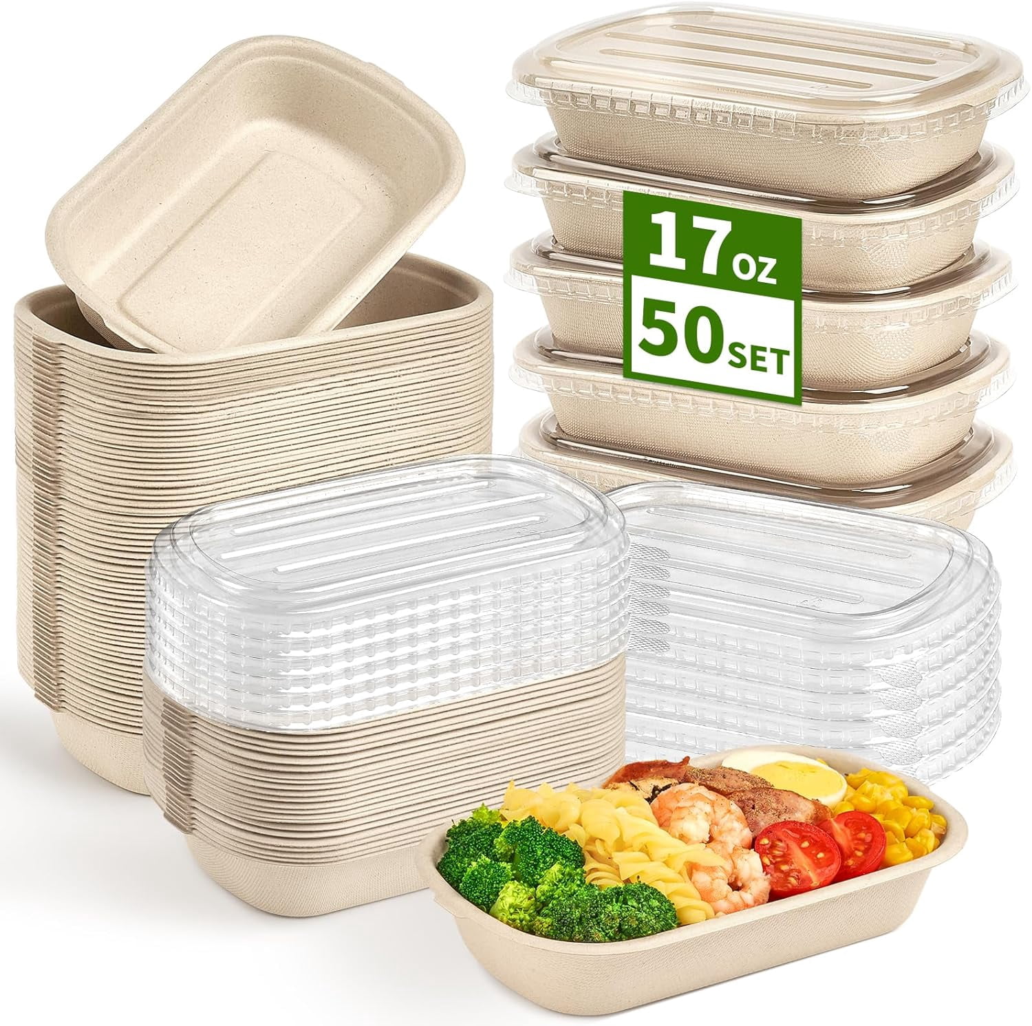 50 Pack 17 Oz Disposable Paper Bowls with Lids for Salad, Burrito ...